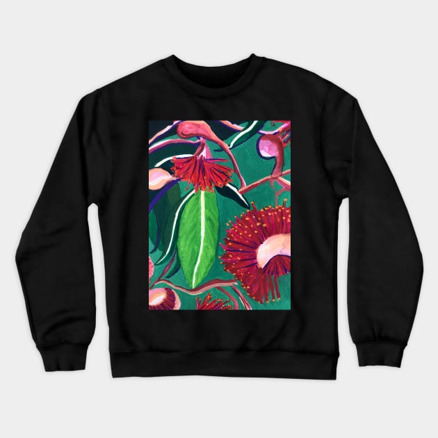 Native Australian Gum Flowers and Leaves Design in Red and Green by Leah Gay Crewneck Sweatshirt by leahgay